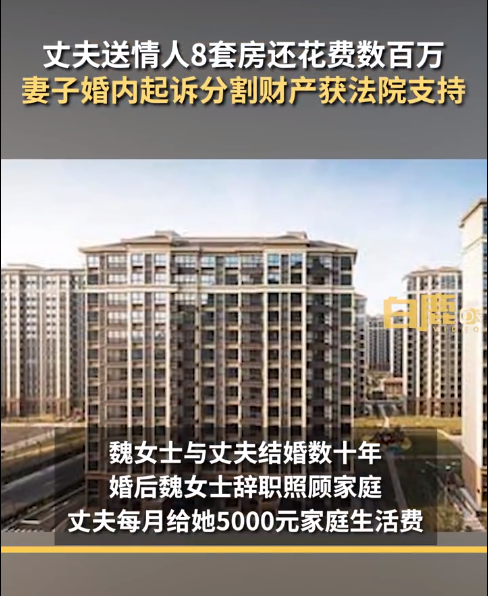 男子送情人8套房每月留5000給妻子 5年多給情人轉(zhuǎn)賬300多萬(wàn)元